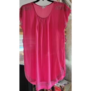 Body Central Medium Pink Sheer Hematite Studded Blouse